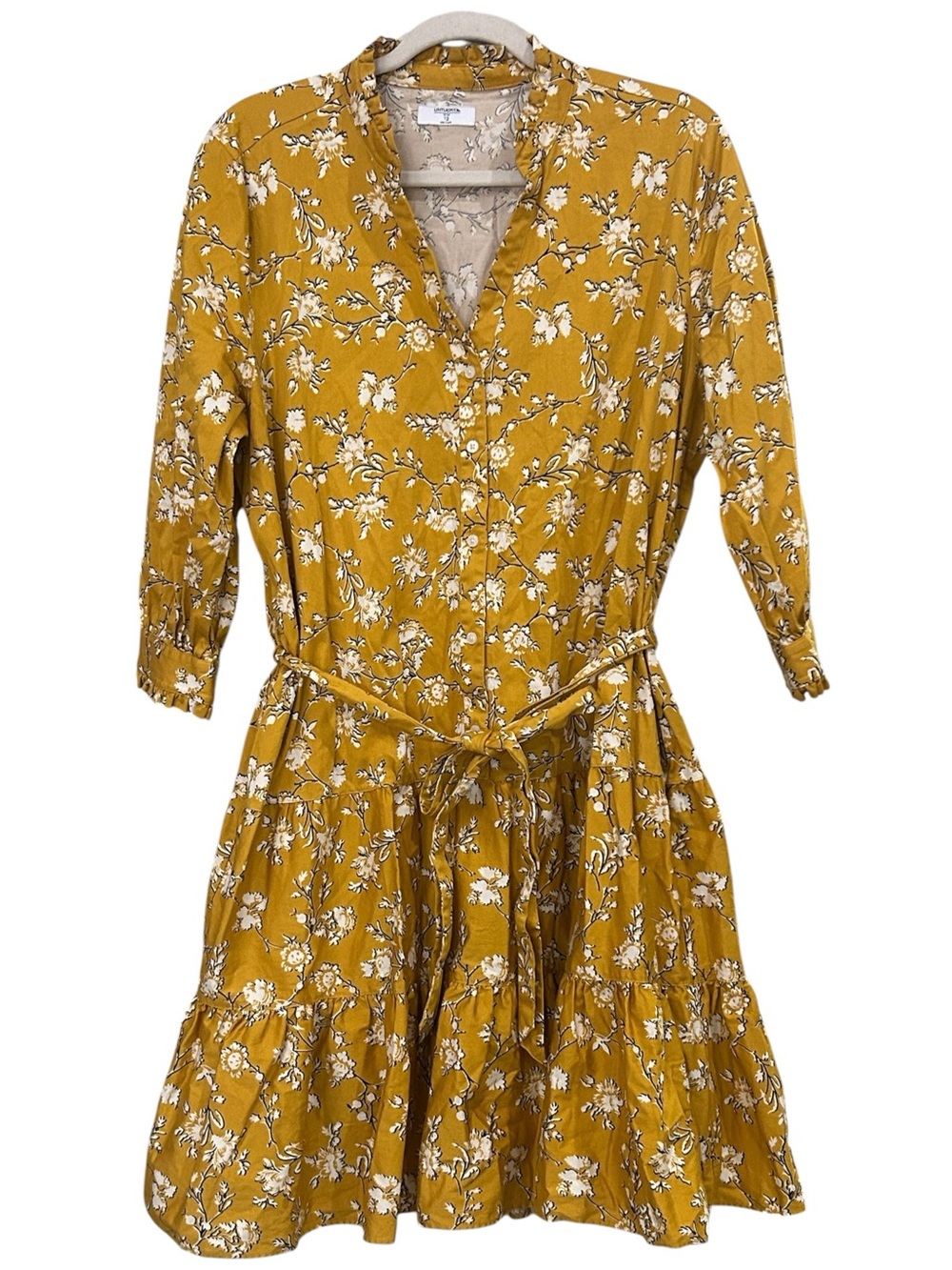 UNTUCKIT Jane Floral Tiered Dress Marigold Yellow Size 12 Romantic Cottagecore - Picture 2 of 14